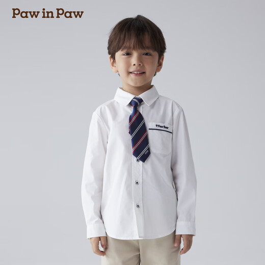 PawinPaw Shopping Mall Bear Children's Clothing 25 Spring and Autumn New Boys' Tie Cotton Shirt Dress Ivory/39 110 cm