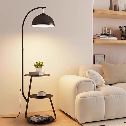 Zhong Shuai's bedroom new style 2024 fishing side wind lamp standing lamp cream sofa floor lamp side living room side table floor lamp cream color + log desktop + storage bucket three-color light change