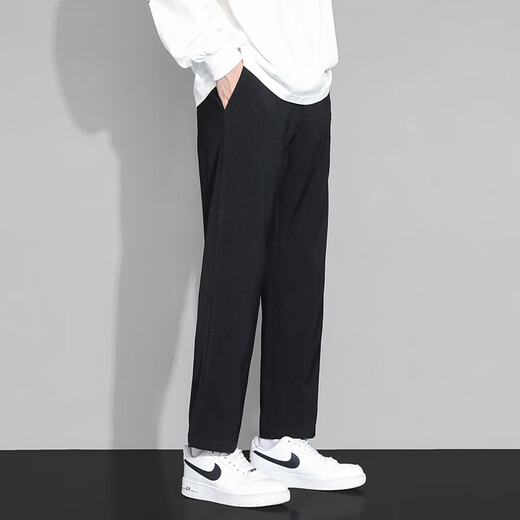 顶峰保罗（Dingfengbaoluo）休闲裤男秋冬款宽松直筒长裤子潮流运动阔腿西装裤819黑色L