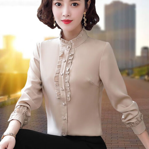 FHHUABD AUTOMNE RAYS FEMMES CHIRTES DE BASE LONGES LONGES LAGE MISE MAIS SANS MAIS SORT Collier Collier en mousseline de mousseline Femme 5012 Abricot Couleur plus enleme