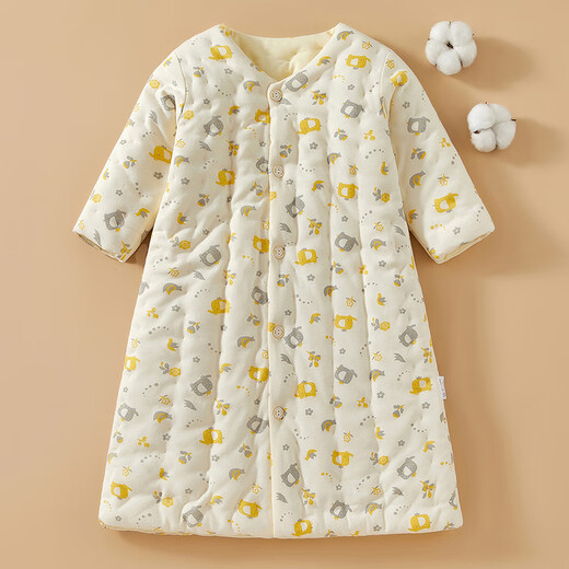 Mianguduo Children's Handmade Pure Cotton Sleeping Bag Thickened Anti-Kick Quilt Large Children's Pajamas Autumn and Winter Baby Sleeping Home Clothes Lan Xiaoshu 120 Code