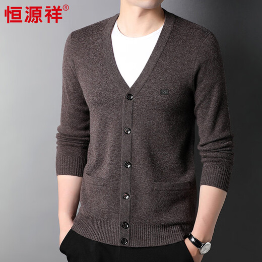 Hengyuanxiang 100% wool sweater cardigan thickened winter warm sweater middle-aged and elderly jacket HJ224 medium gray 175/92A