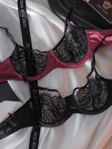 SANDROHOSTESS French ultra-thin underwear set, big breasts appear small, sexy and slightly see-through lace makes you slim, pure desire and sultry anti-sagging bra. Black suit 70C M size (recommended 70C/75AB)