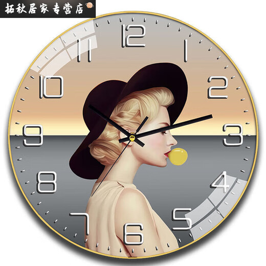 钟表挂钟家用网红客厅表新款挂墙时钟时尚高颜值免打孔石英钟 6636鹿 14英寸(35厘米)曲面玻璃