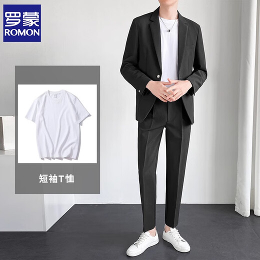 ROMON (ROMON) suit men's suit casual loose professional suit solid color jacket spring and summer groom wedding dress light mature style small suit [two pieces] apricot suit + trousers XL size
