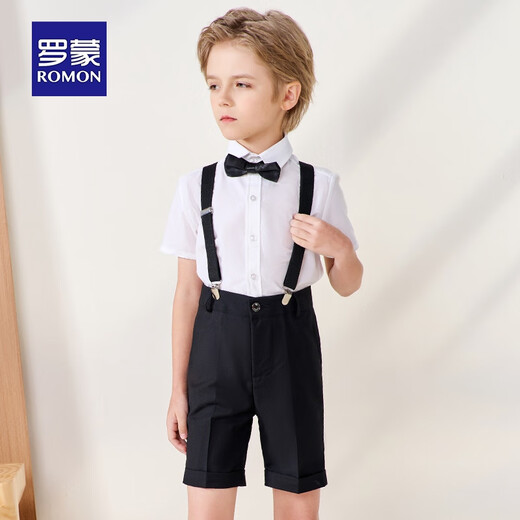 Romon boys dress summer children's graduation performance suit kindergarten overalls flower girl black suit 150