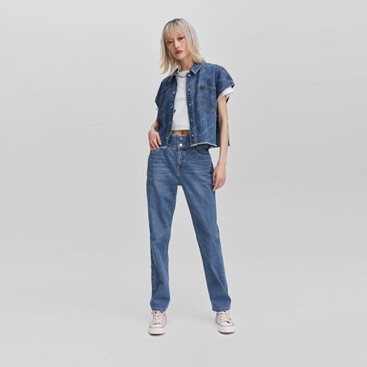 Lee shopping mall same style 24 spring and summer new beauty denim 422 standard high waist straight leg medium light blue women's jeans medium light blue 27