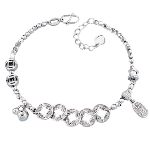 Lao Fengxiang platinum small waist copper coin shape adjustment bracelet as a birthday gift for girlfriend platinum jewelry white gold about 11g
