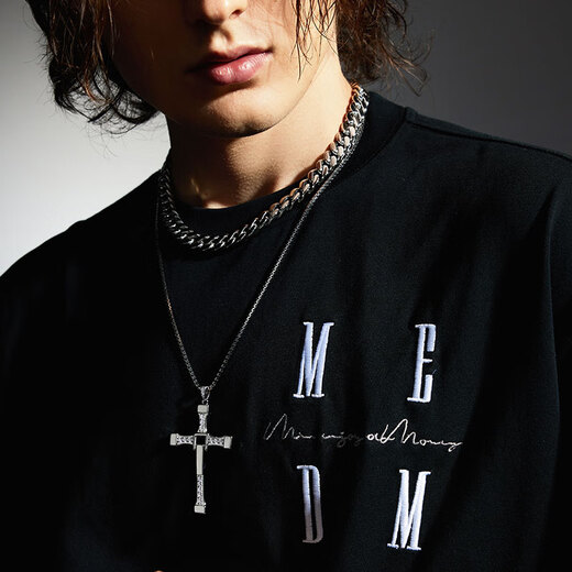 Mingyang Decorative Sea 925 Silver Cross Necklace Men's Trendy Fast and Furious Pendant Birthday Gift for Boyfriend Cross Pendant with Hexagonal Silver Chain 60CM