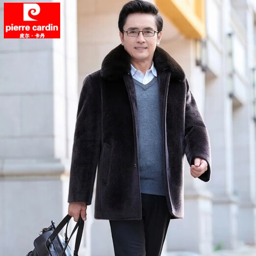 Pierre Cardin middle-aged and elderly men's mink fur coat men's short coat plus velvet thickened coat dad and the elderly winter clothing black plush lining one 180/96A recommended 110-125Jin Jin equals 0.5 kg