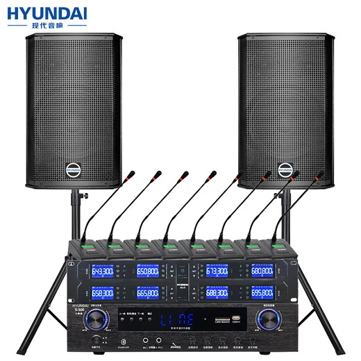 
HYUNDAI Modern BK8 Professional Small and Medium Conference Room Audio Set Wall-mounted Speaker Bluetooth Amplifier Wireless Microphone Combination Teaching Training Store Audio System Equipment [Two Audio/Eight Goosenecks] Conference Audio Set (20-100 square meters)
