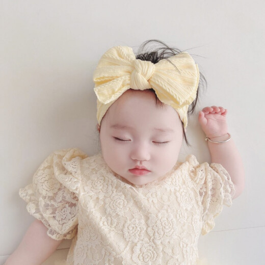 Xiyoujia baby bow headband Korean baby girl pink princess headband newborn full moon fontanelle headband soft and tender yellow head circumference 33-60CM