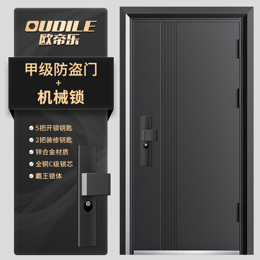 欧帝乐（OUDILE）027加厚锌合金甲级防盗门入户门墨渊+2050*1050/2150*960+机械锁
