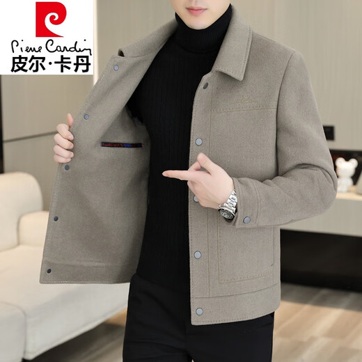 Pierre Cardin woolen jacket men's autumn and winter double-sided woolen jacket men's casual lapel thick woolen top short wool coat double-sided woolen B2308 gray 2XL (135-150Jin Jin equals 0.5 kg)