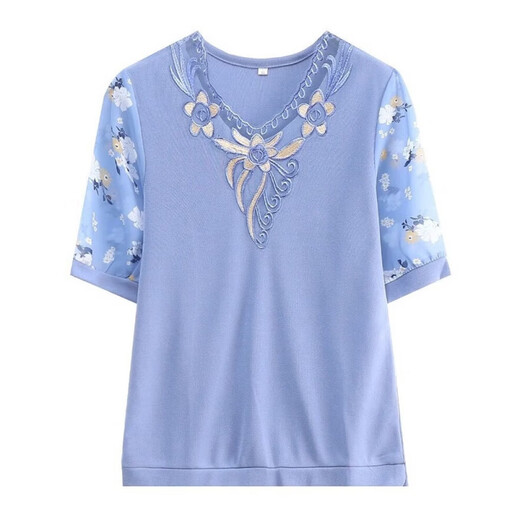 Yu Zhaolin (Yuzhaolin) mittlerer und älterer Frauenkleidung, sommerliche Kurzärärt-T-Shirt Ice Seide Top 2025 Neuer klassischer Stil FQLH698 Lederpulver + schwarze Slips) XL (90-105jin [Jin gleich 0,5 kg]))