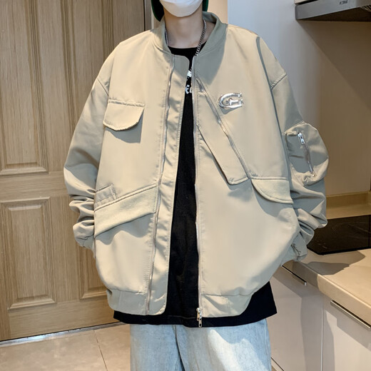 POUM夹克男2023年秋冬季高街痞帅飞行员美式复古设计感oversize外套 CRB-J683灰色 M