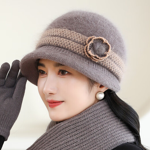 Red Dragonfly Lady's Hat for Middle-aged and Elderly Women Winter Old Man Hat Wool Mother's Hat Winter Knitted Hat for Grandma and Old Lady Rabbit Fur Blended Single Hat W2415 Khaki