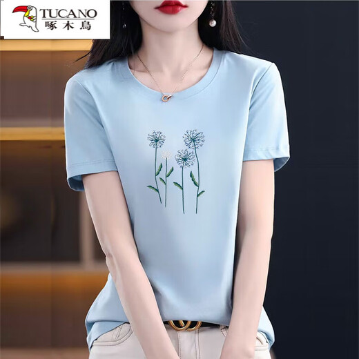啄木鸟棉t恤短袖女士宽松简约气质高端粉色体恤小衫夏装2025新款上衣 6172浅紫 2XL 135-150斤