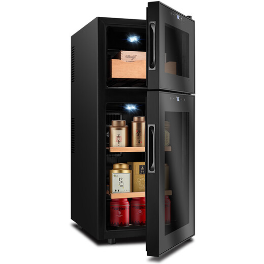 CIGARLOONG 18C cigar cabinet temperature controlled and moisturizing electronic cigar cabinet cigar box double door double temperature double control energy-saving silent cigar red wine dual-use cabinet cigars on top and tea on the bottom dual temperature zone + cedar wood shelf