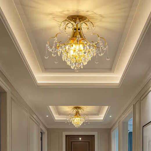 XMSJ European crystal small chandeliers American light luxury aisle light corridor balcony lamp entrance staircase cloakroom lamp hallway lamp foyer lamp 9885 black large suction + three-color light bulb