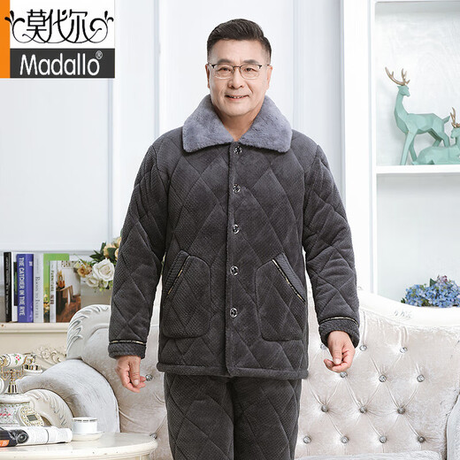 
Modal middle-aged and elderly men's pajamas in winter thickened coral velvet three-layer cotton jacket large size father's warm home clothes 683 gray three-layer plus/thick plus/velvet L recommended 90-120 Jin [Jin equals 0.5 kg]