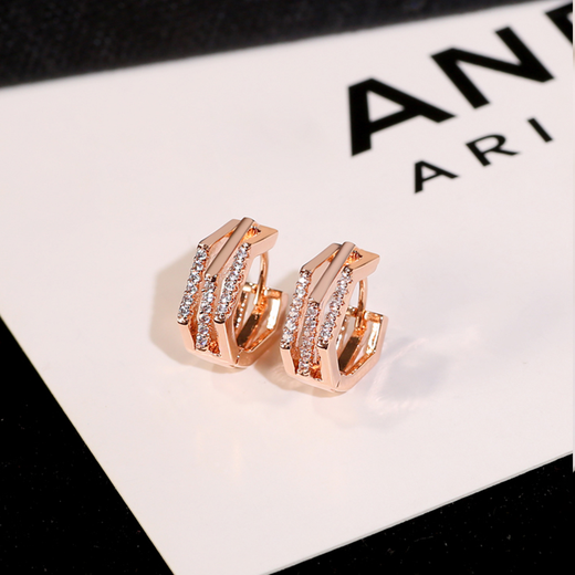 Idel earrings 2025 new trendy high-end temperament earrings female Internet celebrity earrings atmospheric earrings birthday gift three rows of diamonds pentagon E0011