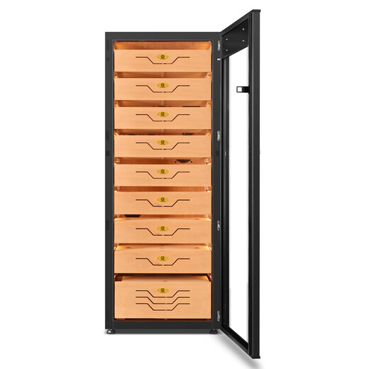Bulldog cigar cabinet with constant temperature and humidity, ammonia removal and variable frequency cigar moisturizing cabinet, constant temperature and humidity control for eggplant cultivation, cedar wood cigar and wine cabinet, large capacity commercial household fingerprint lock VC528, fourth generation PLUS fingerprint password lock WiFi+VC528 black