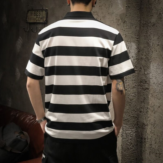 
Jibanpu sleeve high-end polo shirt for business men's short-sleeved quick-drying lapel tie neckline POLO shirt half-sleeved American black and white stripes. Shirt SDP-J693 white M90-105Jin [Jin equals 0.5 kg]