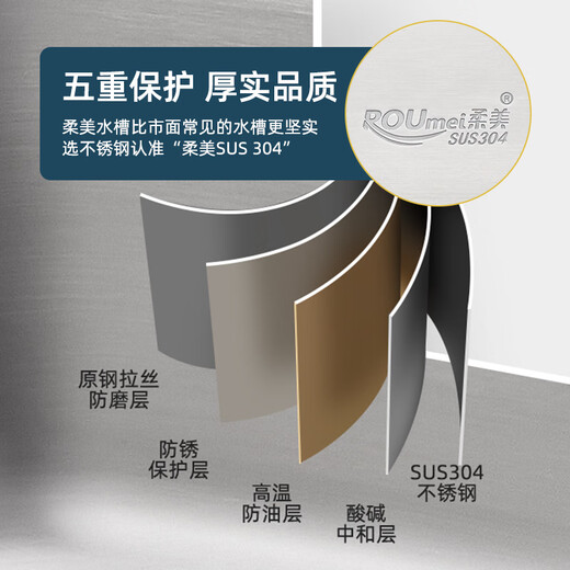 柔美柔美不锈钢洗菜盆双盆304水槽双水槽小尺寸洗菜池双槽洗碗池家用 【698右大】标配套餐