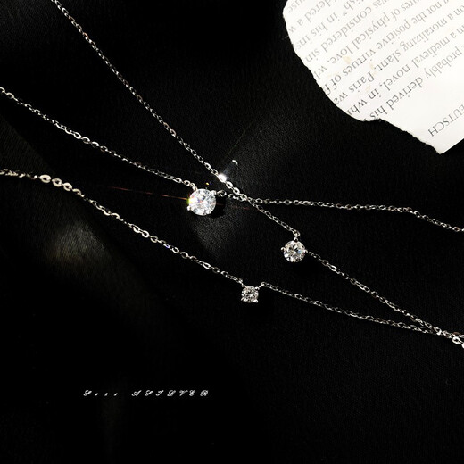 MZMZPT950 Platinum Necklace for Women with Sparkling Diamond Temperament Clavicle Chain ins Fairy Style Birthday Anniversary Gift for Girlfriend Light Luxury Style 5mm Sparkling Diamond Necklace - Super Generous