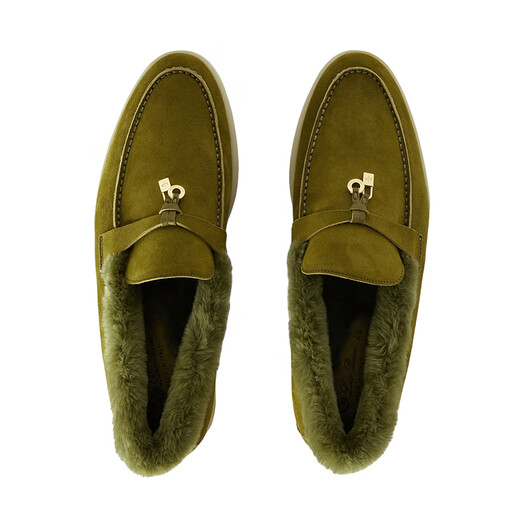 Loro Piana Women's Olive Green Sude Loafers FAL9227-50I5 36