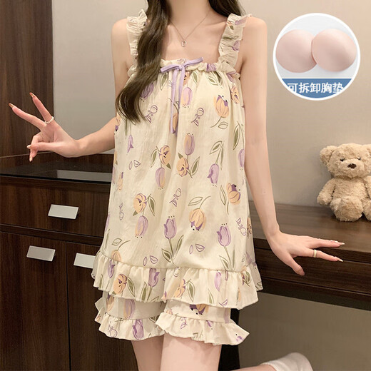 Shimba Rabbit Hosenders Pyjamas für Frauen im Sommer mit Brustpolsterhülsen und süßer und süßer Anzug für Schüler Mädchen Home Clothes JDX-9721 L (Empfohlen 100-115Jin [Jin ist gleich 0,5 kg])