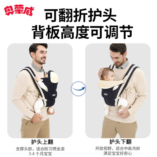Ormondwei Baby Carrier Lightweight Four-Season Waist Stool Multi-Functional Carrier Dual-Purpose Baby Carrier Freeing Hands Deep Sea Blue