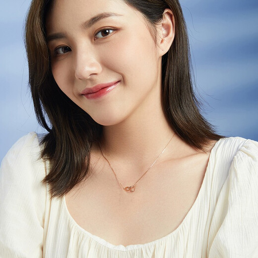 Saturday Fortune (ZLF) 18K gold necklace for women rose gold love-shaped color gold set chain double ring clavicle chain girlfriend birthday 42cm 3cm