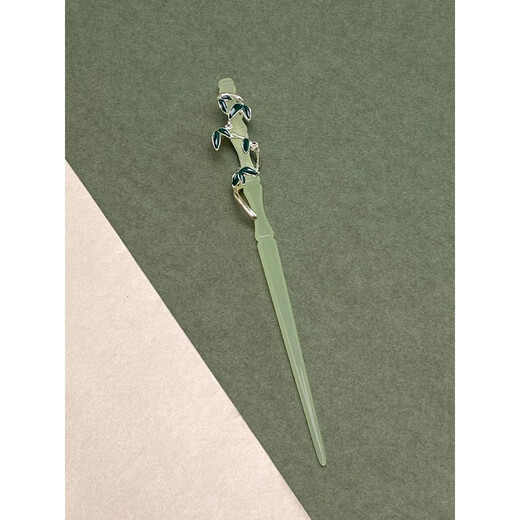 KERLA Teacher Gift Jasper Bamboo Hairpin Ancient Style New Chinese Style Hair Accessories on the Back of the Head Cool Feeling Diamond Green Leaves Green Jade Lotus Color Hairpin
