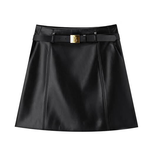 PEACEBIRD Women's Skirt Leather Skirt Fashionable Texture Spring and Autumn Women's Versatile A-Line Skirt Black S
