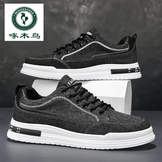 
Woodpecker linen breathable flat-bottomed shoes fashionable and versatile men's casual sneakers 2024 autumn trendy men's shoes CN-CF9902 beige 39