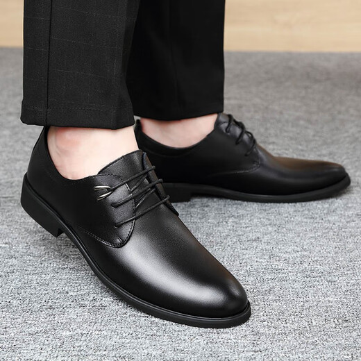 Nordic figure (BEIOUTU) leather shoes men's formal shoes fashion trend lace wedding low-top cowhide business casual shoes 511 black 42