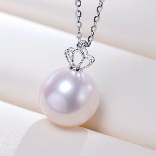 Nanxi 18K gold diamond crown bright freshwater pearl pendant for women simple versatile necklace clavicle chain birthday gift almost flawless Aurora 11-12mm
