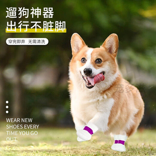 Petudoz Dog Disposable Foot Covers Teddy Pet Shoes for Small Dogs and Medium Dogs Waterproof Shoe Covers Bichon Frize Anti-Dirty Socks Small Size 4 Trial Pack - Dustproof Style