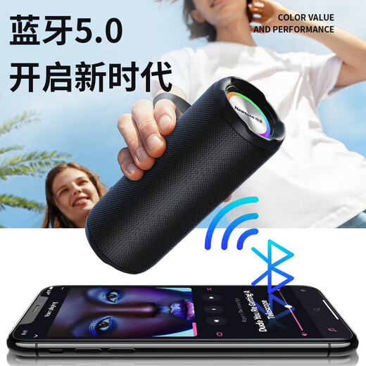 Newman BT76 Bluetooth speaker desktop audio outdoor home portable subwoofer 3D surround car small steel cannon computer mobile phone high-quality wireless mini small speaker black