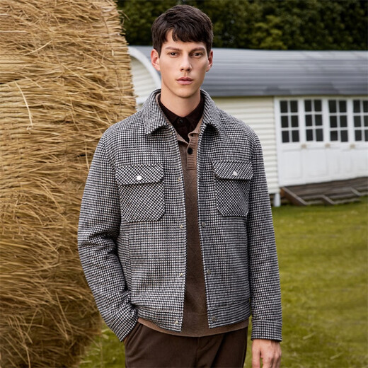 Dance with wolves [wool] jacket male winter fashionable bird grid coat men's down jacket 003 gray 175