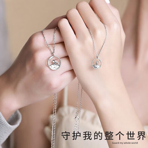 VIGG Little Prince and Fox Couple Necklaces Pair of Silver Pendants for Men and Women Birthday Chinese Valentine's Day Gifts for Boyfriend and Girlfriend Pair of Couple Necklaces (Everlasting Flower Gift Box)