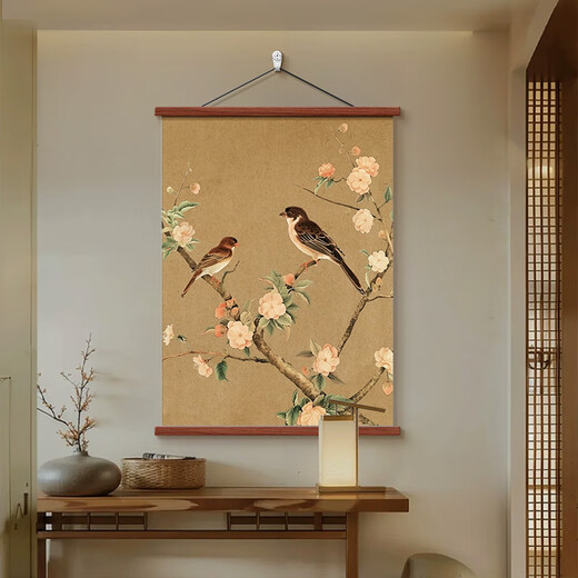 Song's aesthetic new Chinese style hanging paintings Study mural New Chinese style bedroom hanging painting Living room sofa background wall decoration 12187 bamboo report safety D width 120CM * height 180CM Red rosewood hanging scroll + high-definition oil painting