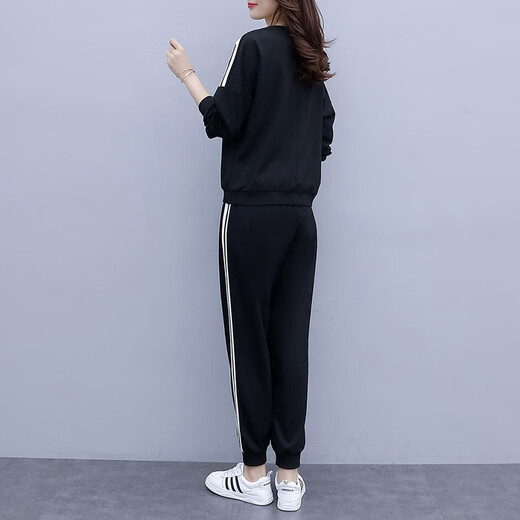 Pinhuifei Traje de verano para mujeres de gran tamaño Swearswear Sportswear ligeramente gordo MM adelgazante y escondite que cubre el vientre Traje de madre suelto de dos piezas 693 Negro [estilo de primavera y otoño] 4xl Jianyi regular 160-180Jin [Jin equivale a 0.5 kg]