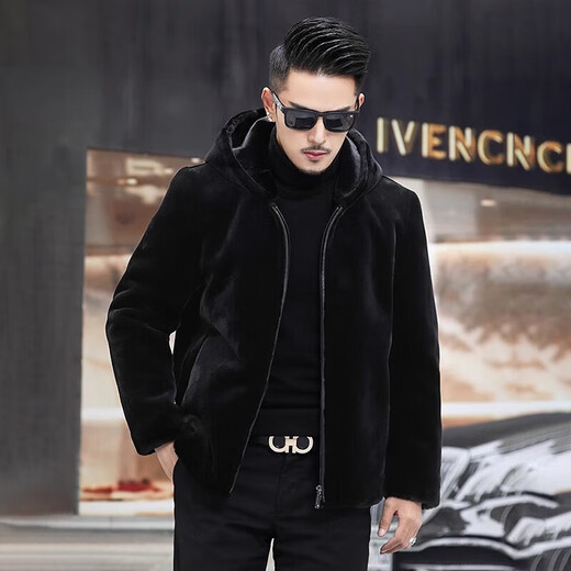 XIKEJIE brand luxury men's fur men's jacket winter gold mink jacket fur integrated mink coat casual thickened black 170[100-120Jin[Jin equals 0.5 kg]]