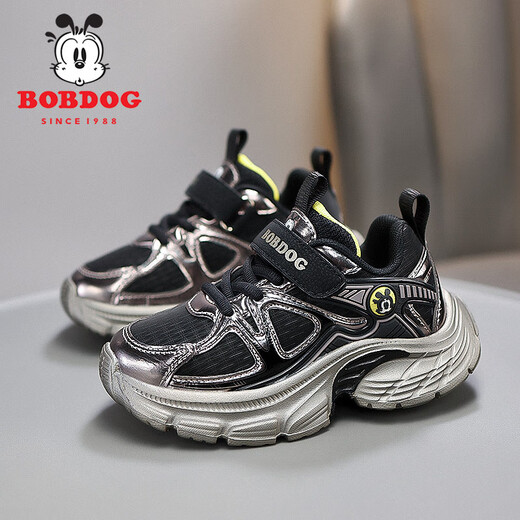 
Babudou (BOBDOG) children's shoes mesh breathable boys' sneakers 2025 spring new leather running shoes children's shoes boys' dad shoes black and yellow (leather) XT-K674 size 34 (inner length 22.0 cm)