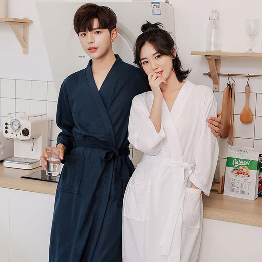 
Couple style pair of bathrobes for women long spring and autumn thin men's large size hotel nightgown pajamas water-absorbing yukata summer waffle light blue men's style [201-3#] long sleeves XL 125-150Jin [Jin equals 0.5 kg]
