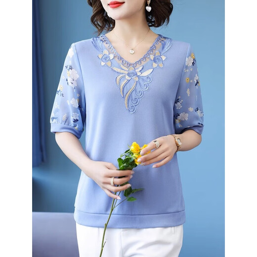 Yu Zhaolin (Yuzhaolin) mittlerer und älterer Frauenkleidung, sommerliche Kurzärärt-T-Shirt Ice Seide Top 2025 Neuer klassischer Stil FQLH698 Lederpulver + schwarze Slips) XL (90-105jin [Jin gleich 0,5 kg]))