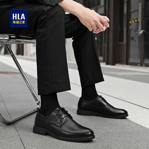 HaiLan Home (HLA) men's shoes genuine leather business formal leather shoes men's British style derby shoes men's groom wedding shoes black 42
